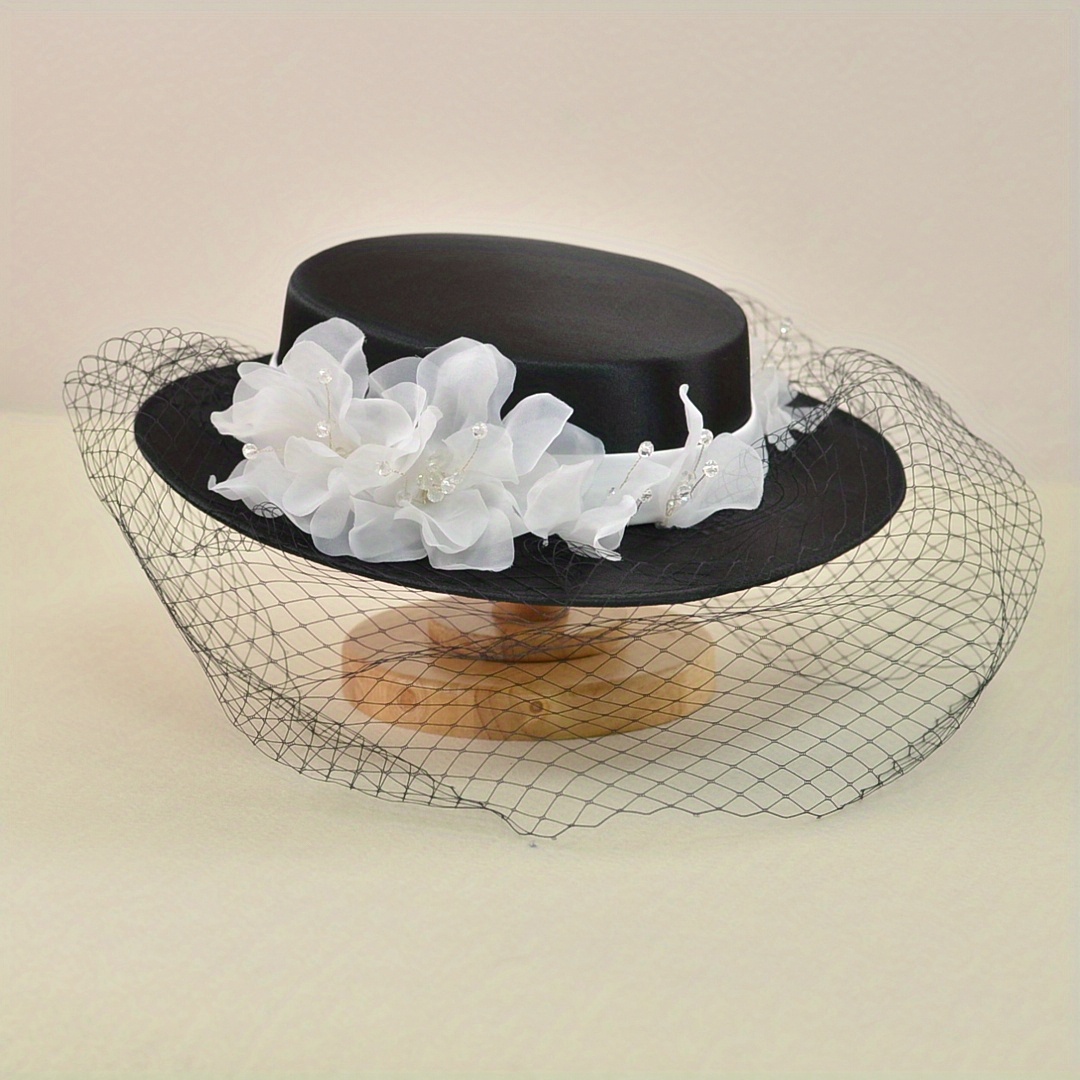 French Style Veil Wedding Hat Elegant Black White Fascinator - Temu
