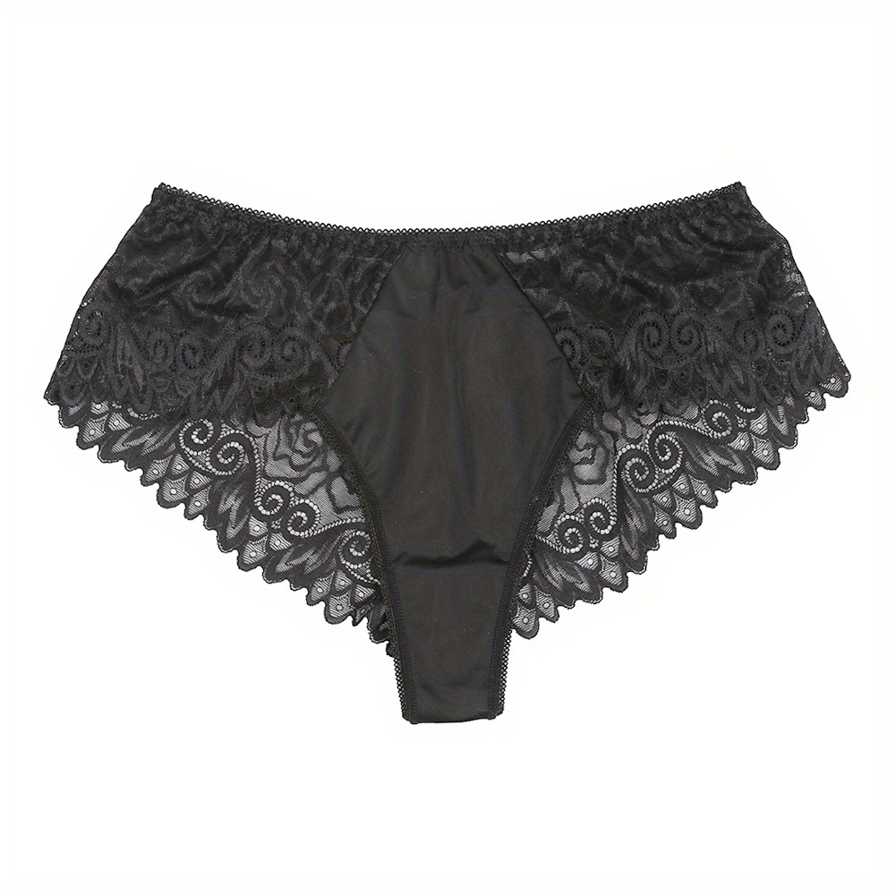 Lace Stitching Cheeky Panties, Elegant Semi-sheer Seamless Panties ...