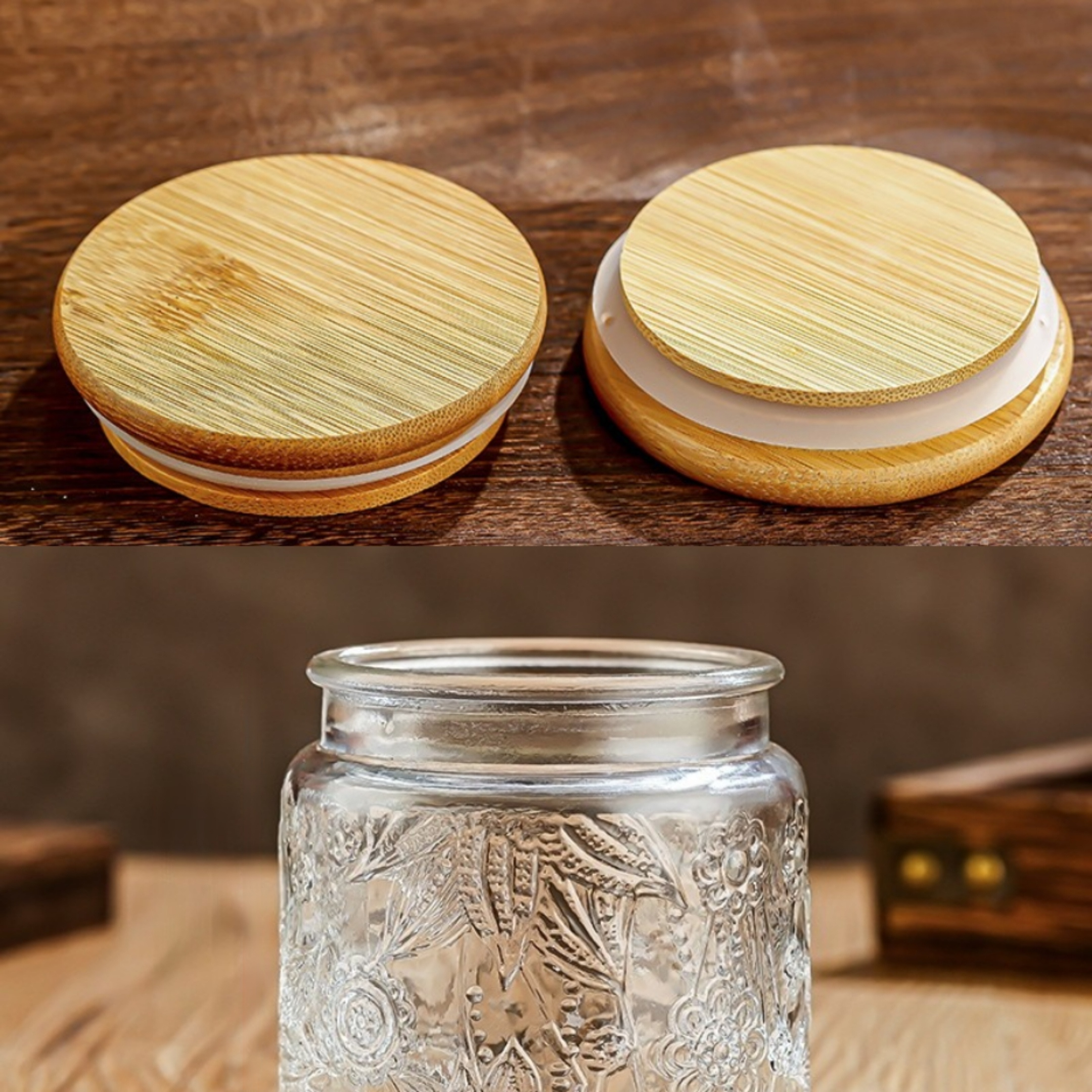 Clear Cute Glass Storage Jar Holder With Airtight Bamboo Lid - Temu