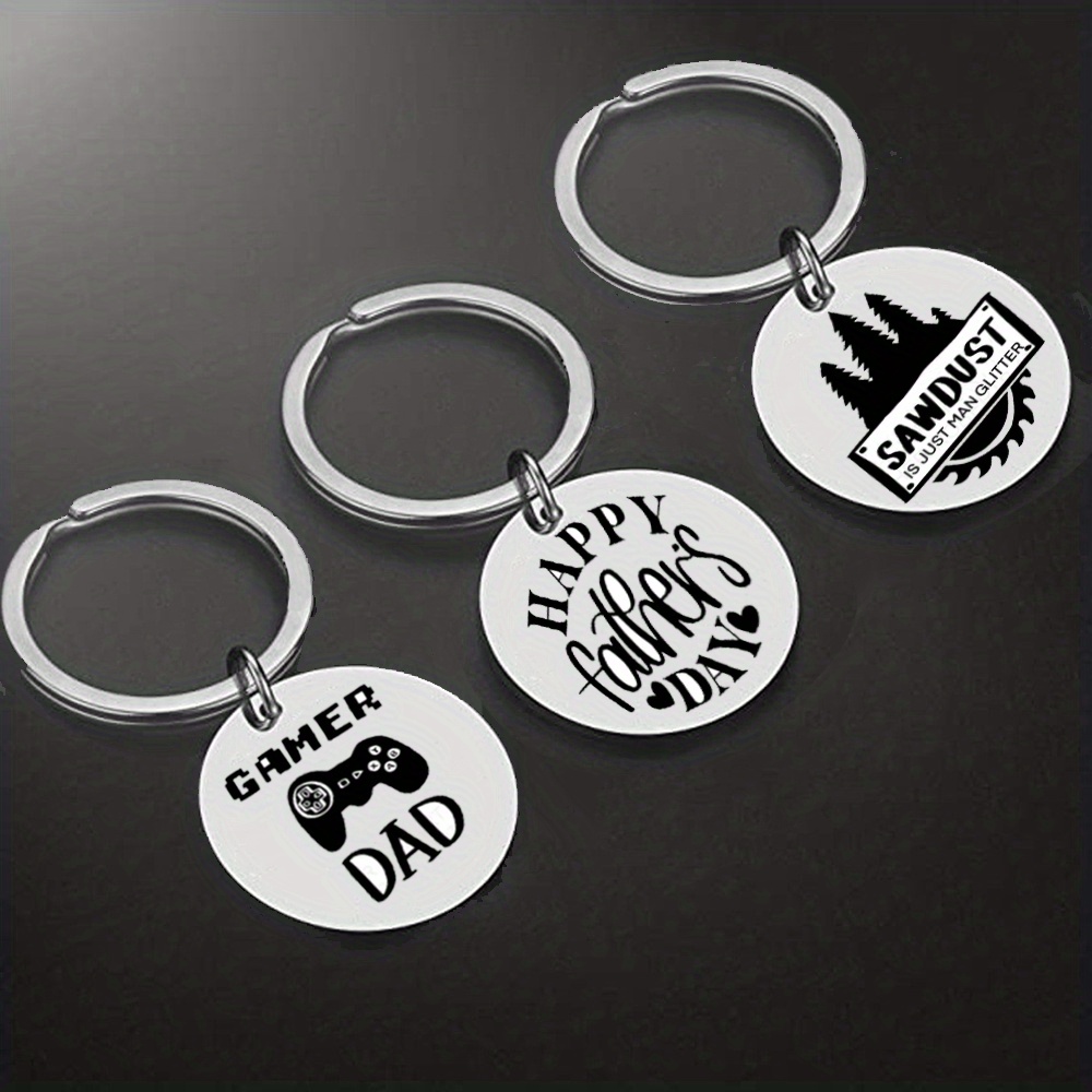 Funky Stainless Steel Keychains Round Shape Charm Happy Fathers Day ...