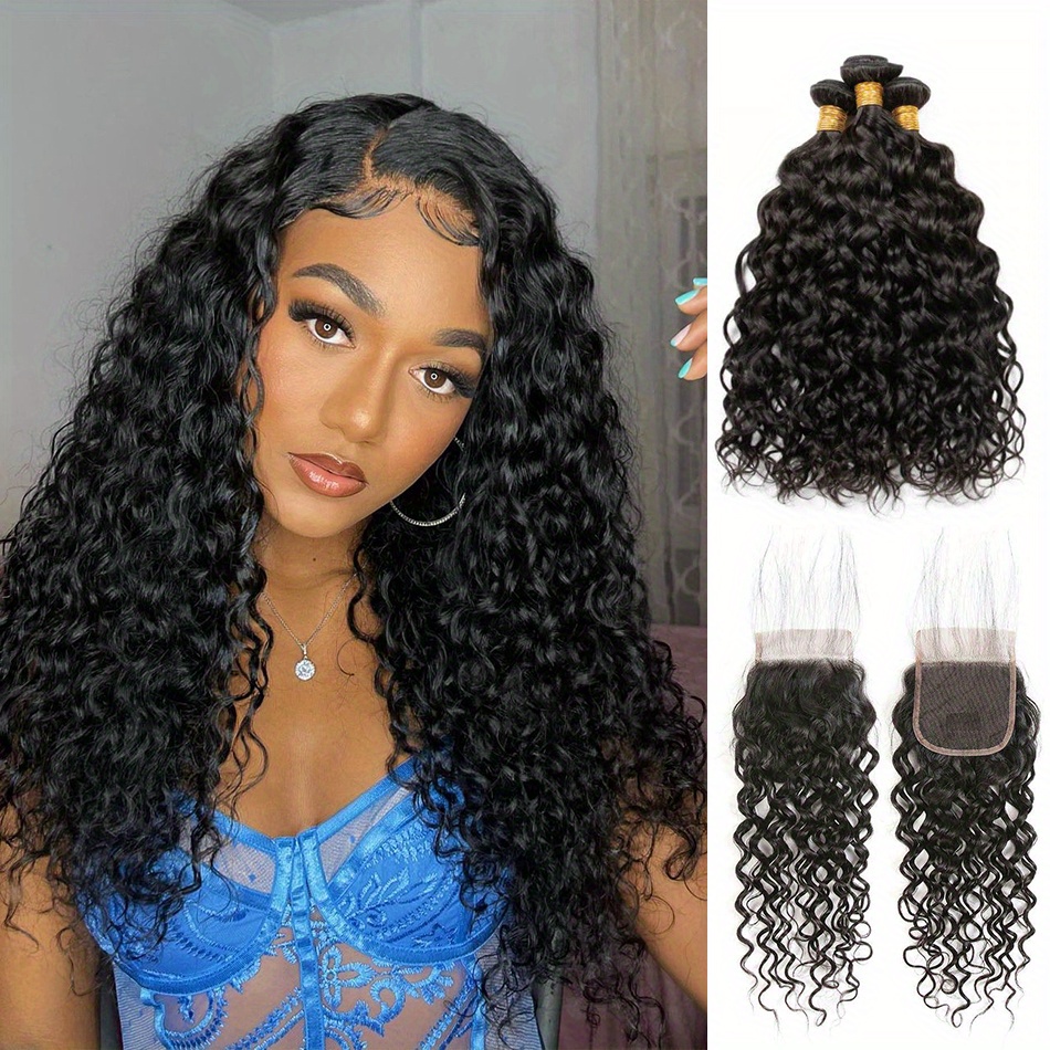 water wave brazilian human hair weave bundles 4 4 lace front Temu