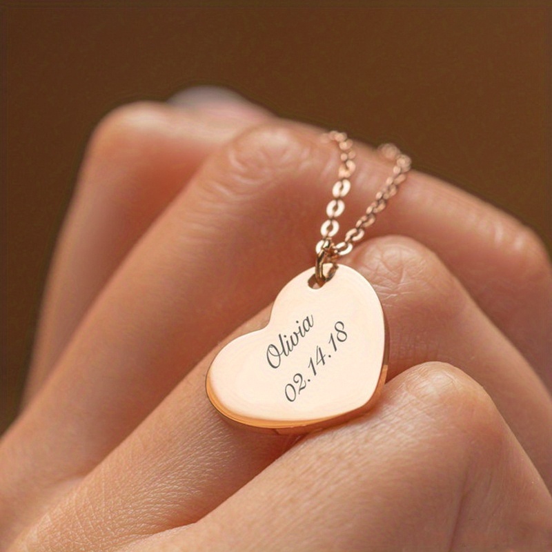 Personalized Customized Love Heart Engraved Name Stainless - Temu