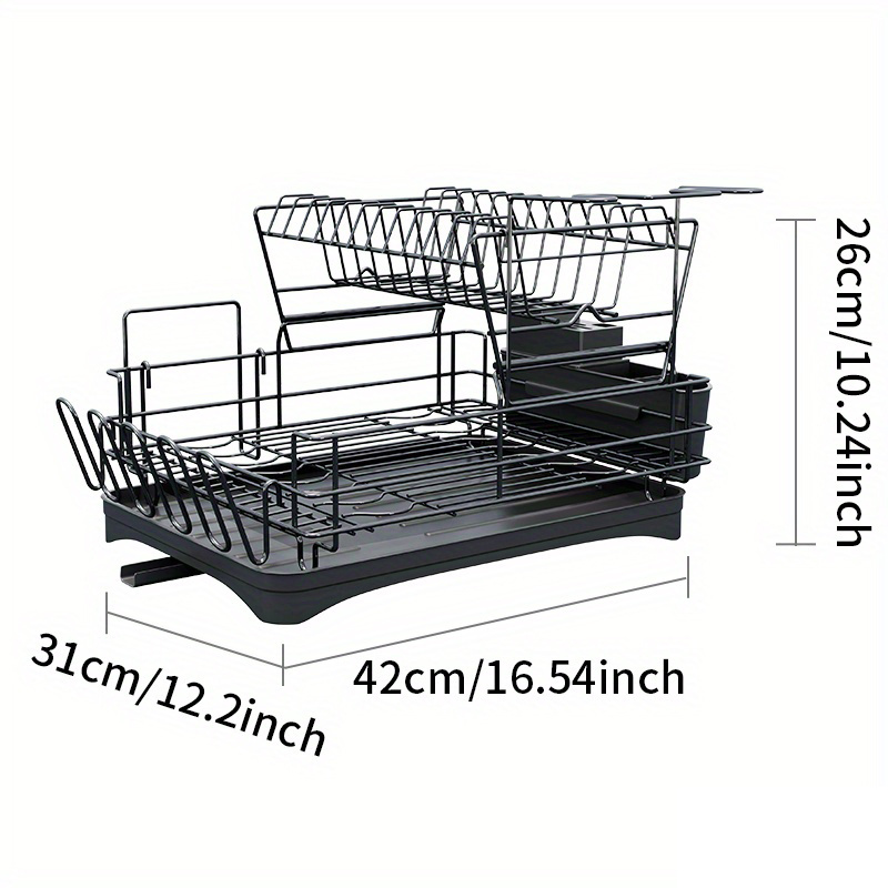  Aonee 2 Tier Dish Drying Rack with Drainboard, Cutlery Holder,  Cutting-Board/ Cup Holder and 3 Hooks for Kitchen Counter, Rust-Proof Large Dish  Drainer, Black