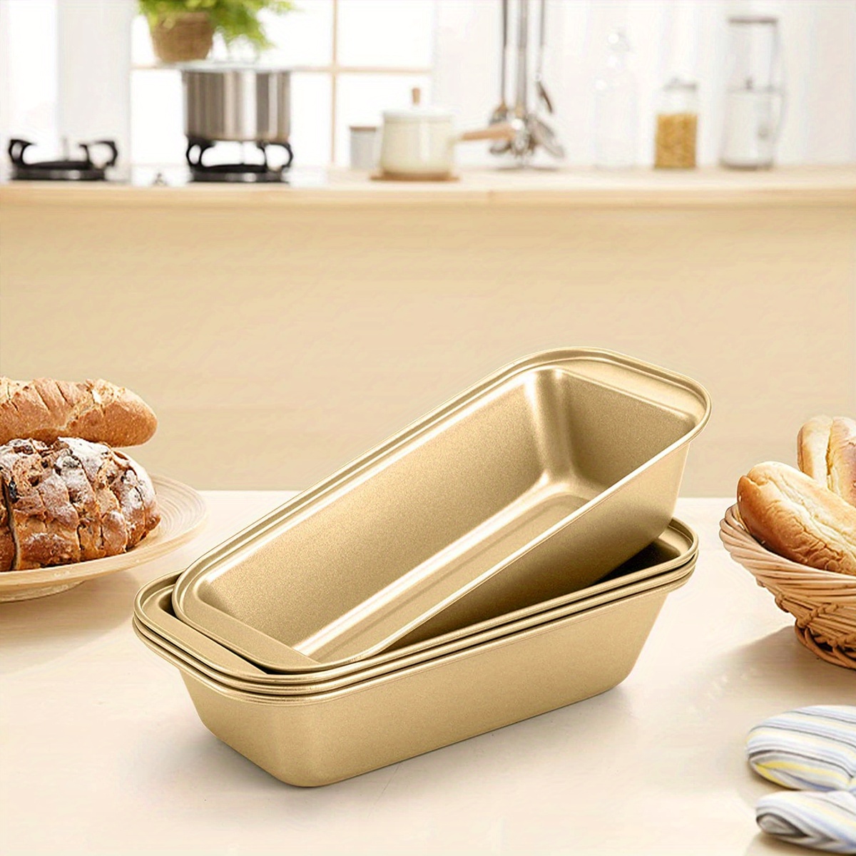 nonstick loaf pan rectangle carbon steel kitchen baking bread   toast baking mold with   handles bakeware pan for homemade cakes breads meatloaf brownies and   golden and gray best for christmas   thanksgiving details 12