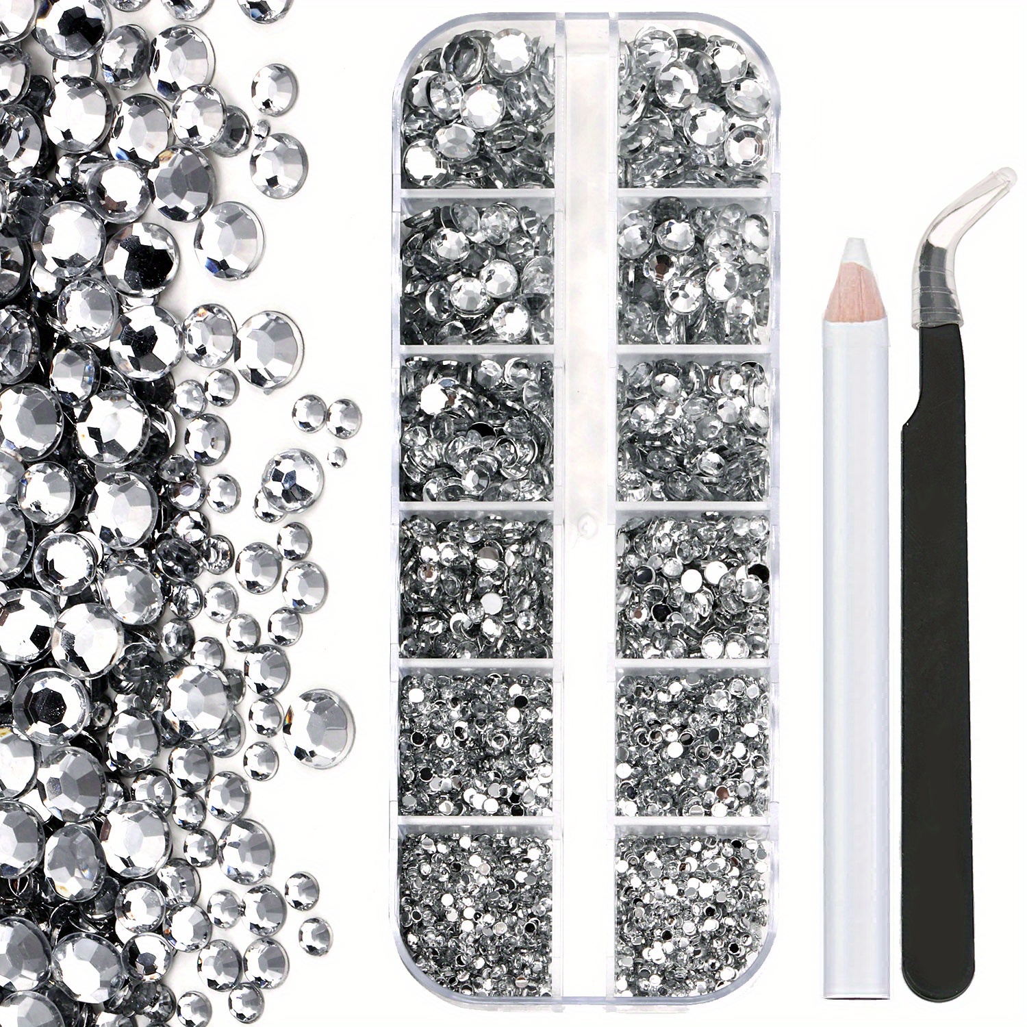 Clear Rhinestones For Crafts 6 Sizes With Picking Tweezers - Temu