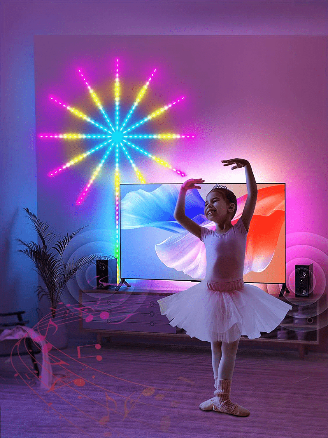 1 pack smart firework led lights rgb dream color led lights for bedroom led strip lights with 2 4g remote app control color changing music sound sync light for bedroom christmas decorations details 2