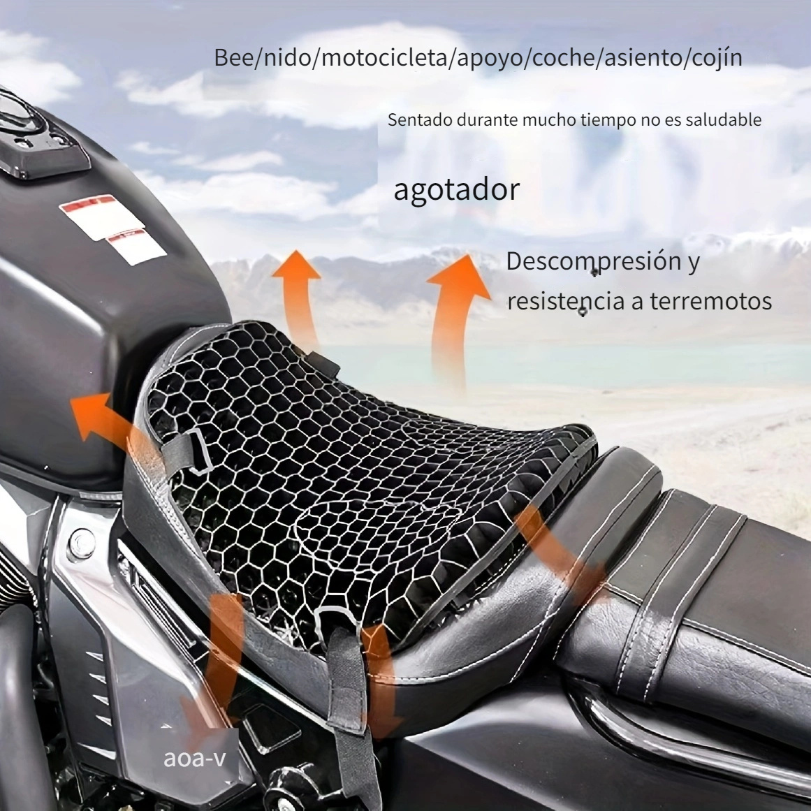 BEBETTFORM Durable Cojín de asiento de gel Protector solar Asiento de gel  Cojín de asiento de motocicleta 3D Alta calidad Antideslizante Comodidad  Cojín de almohada para moto