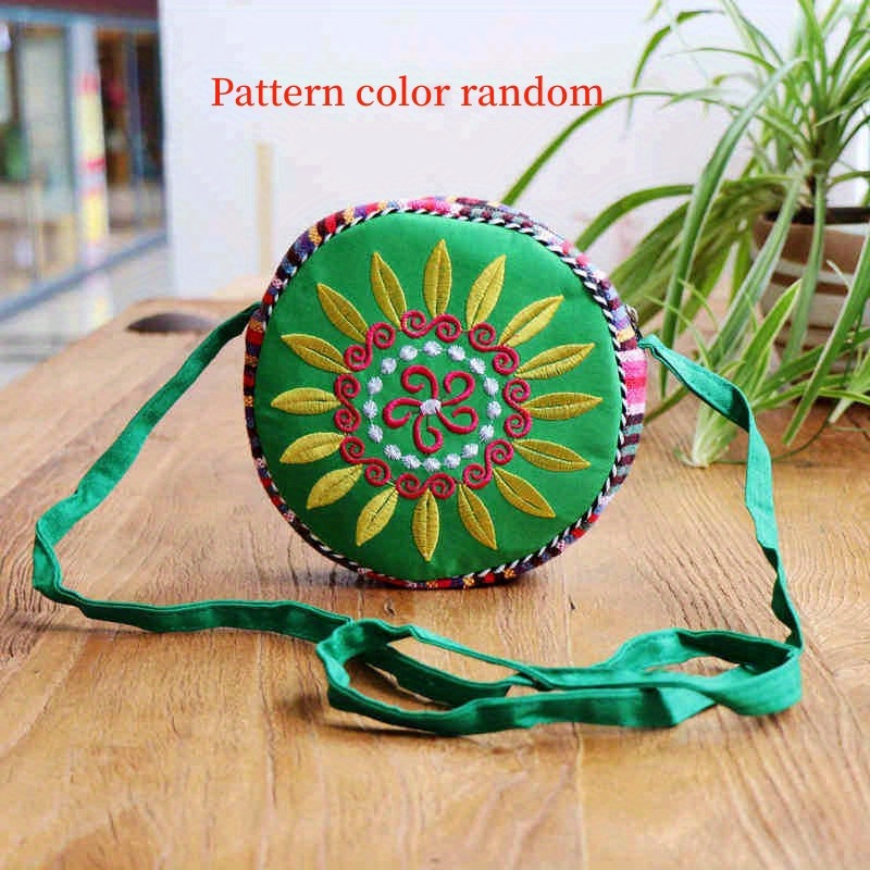 Lemose Round Crossbody Bag for Women, Small Purse Handbag, Ethnic Embroidered Woven Bag