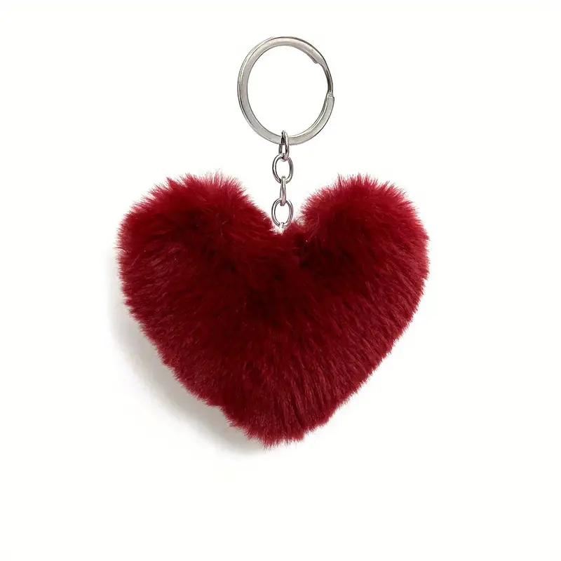 TENDYCOCO 12 Pcs Plush Keychain Pompom Key Chains Heart Chain Heart  Keychain Heart Puffball Keychain Valentines Heart Ornaments Valentines Day
