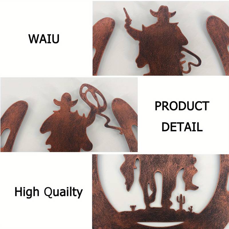 Decorazione Parete Metallica Con Ferro Di Cavallo E Cowboy | Arredo Rustico Occidentale Per Casa E Giardino | WAIU