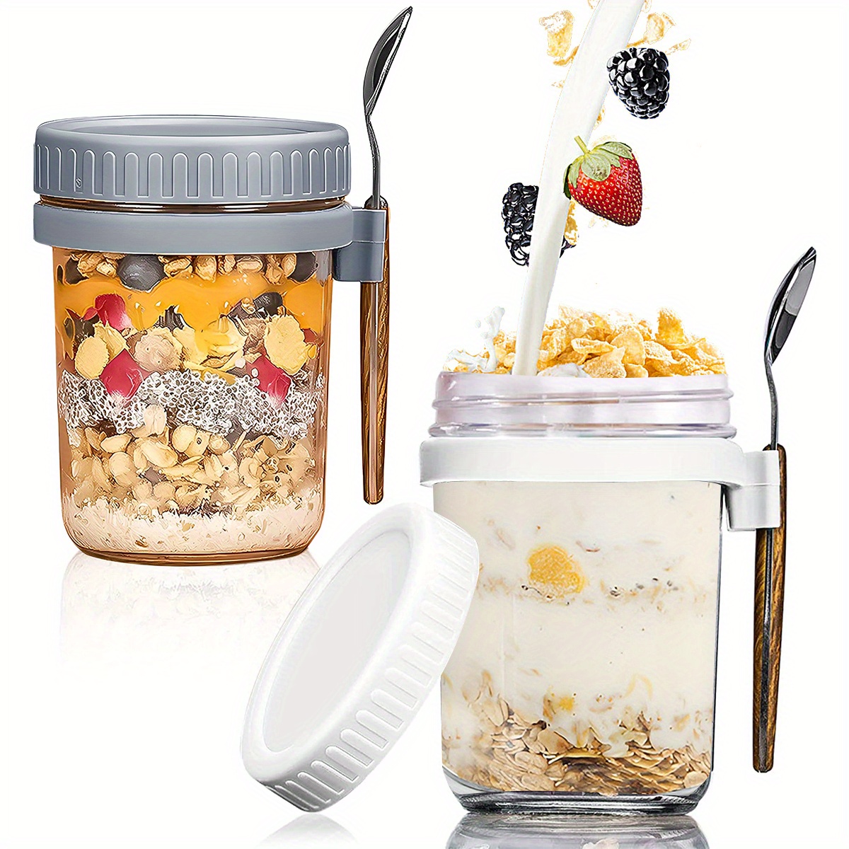 2Pcs/4Pcs Overnight Oats Container with Lid and Spoon 10oz Overnight Oats  US