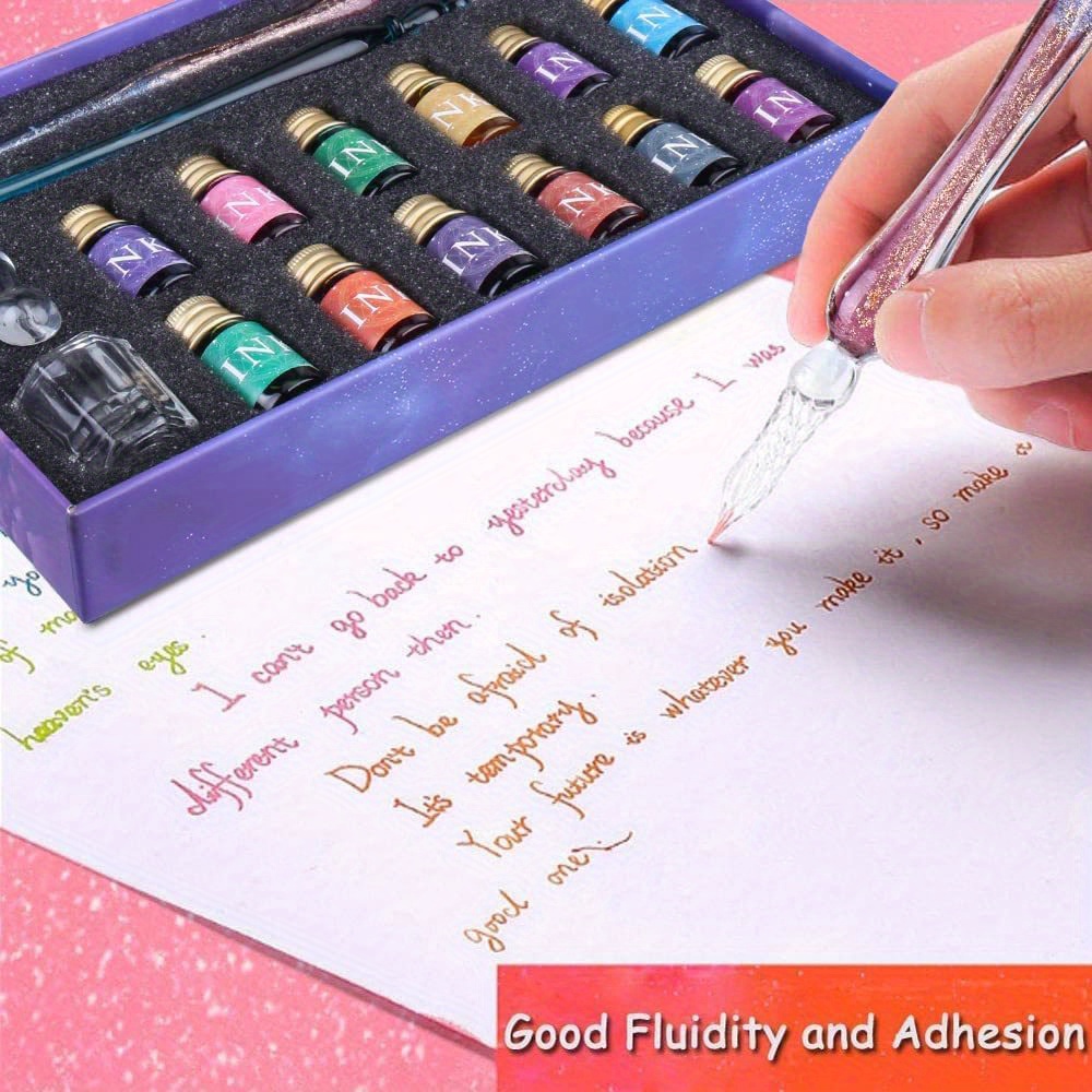 Ink Set Calligraphy Dip Pens Art Drawing Glass Temu