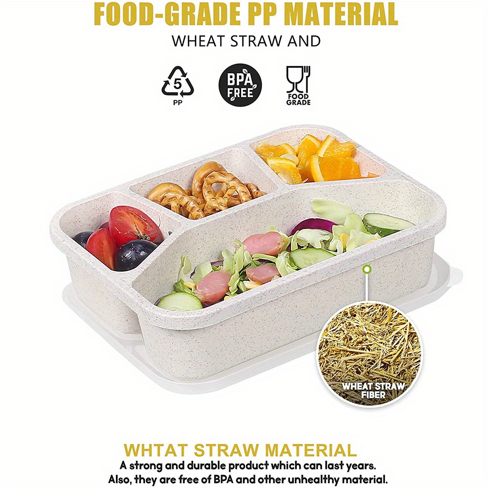 Wheat Straw Lunch Box For Office Workers, Rectangle Divided