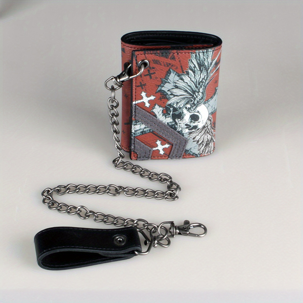 High Skull Cross Chain 3 Fold Men's Wallet