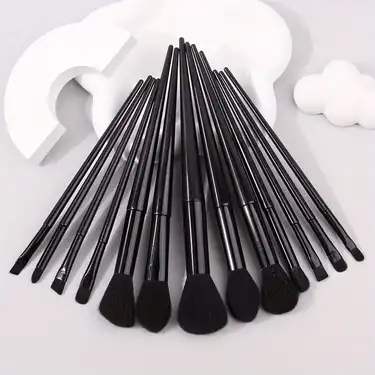 Makeup Brushes Premium Synthetic Bristles Black Handle Set - Temu