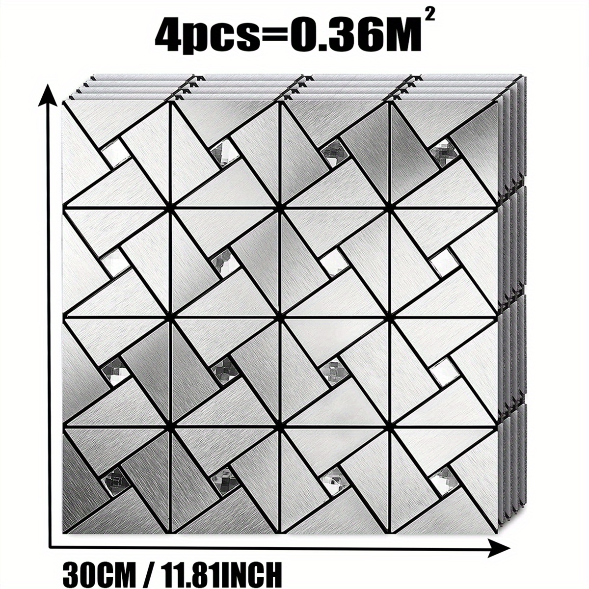 1/4pcs European Metal Self-Adhesive Wall Stickers for Living Room, TV, Dining Room - Imitation Tile with Drill Metal Sticker - 11.81in x 11.81in