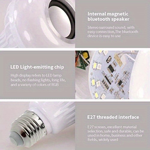 1pc smart led bulb rgb white light yellow light remote control can be connected to the phone play music 12 watt dimming color e27 bulbs living room hallway lamps with speakers details 6