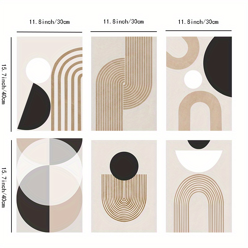 6pcs Beige Abstract Line Canvas Print Posters