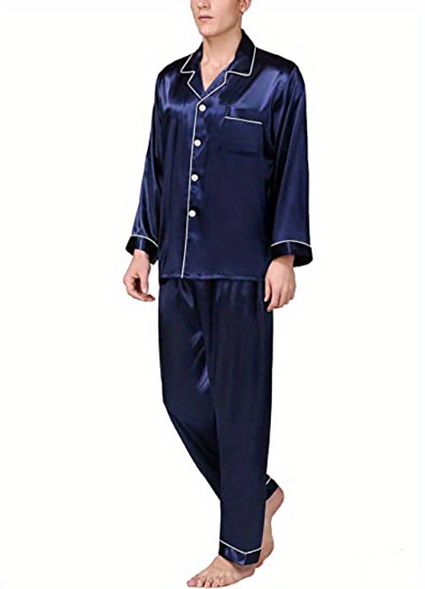 STJDM Camisón, conjunto de pijama fino de seda de hielo para hombre, pijama  con estampado de pijamas sueltos, suaves, pijamas XL (154.3-176.4 lbs) 4