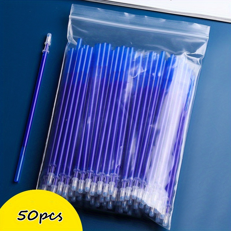 Image of 50pcs Blue Erasable Gel Pen Refills, 0.5mm Fine Point, Washable Ink Sticks For Smooth Writing, Grip, Plastic Round Body, Fantasy Themed School & Office Supplies
