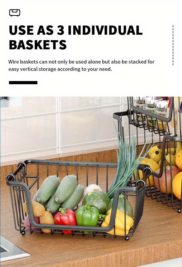2PK-Stackable Wire Baskets XXL Produce Fruit Basket Vegetable Bins wit –  TreeLen