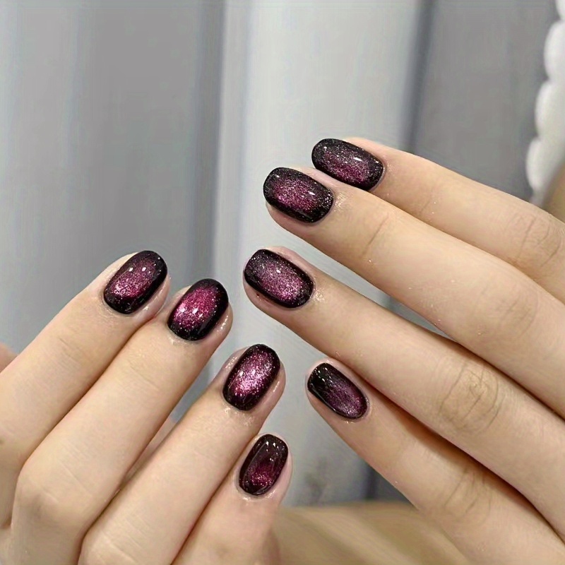 Glossy Black Glitter Press Nails Perfect Women Girls Easy - Temu