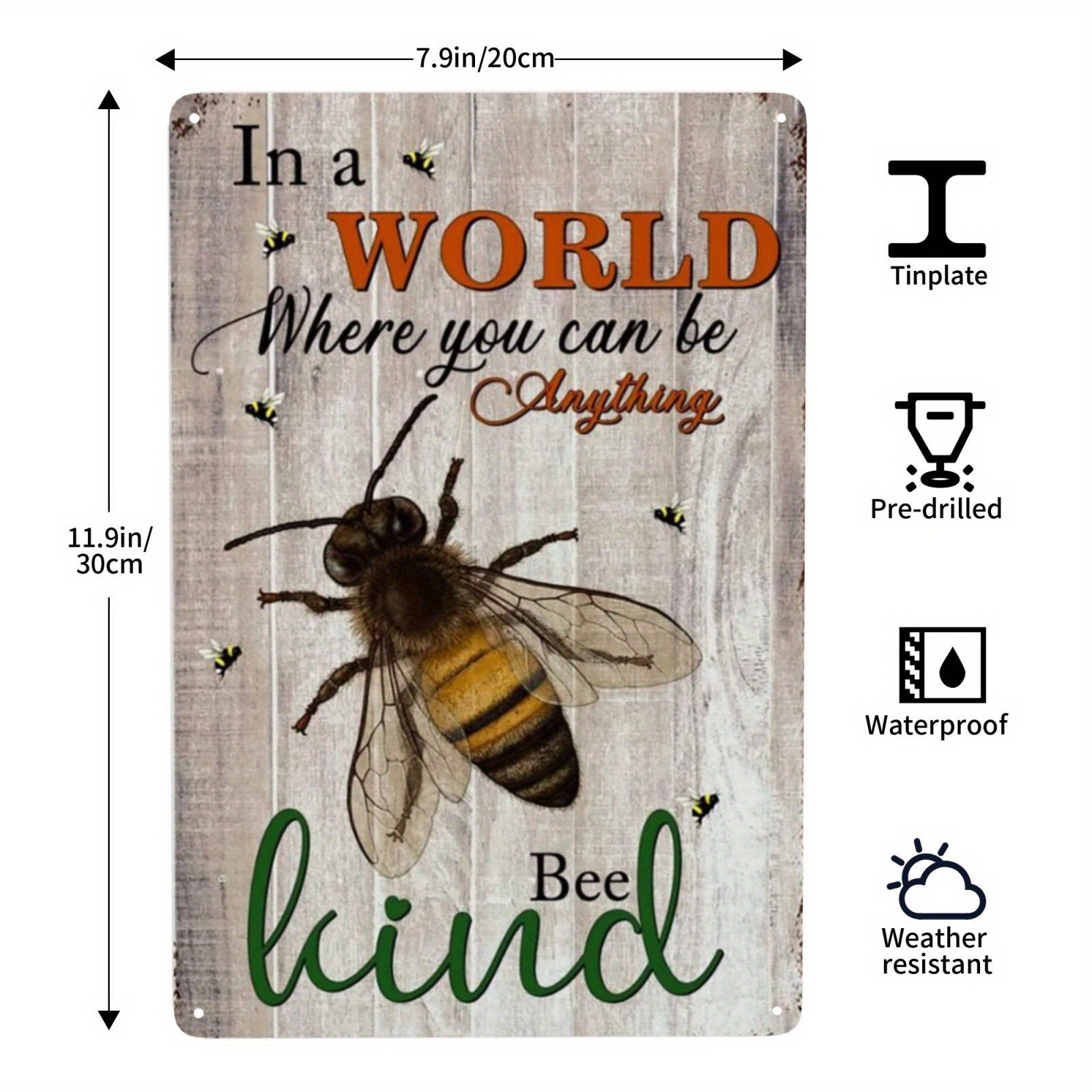 Honey Bee Decor Bumble Bee Decor Be Kind Sign Classroom Art Vintage Retro  Metal Sign Metal Hanging Tin Signs 8x12 Inch