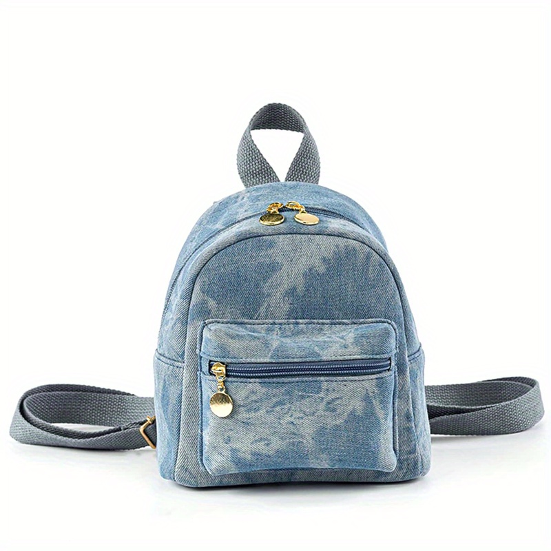 mini denim backpack canvas durable lightweight school backpack classic travel commuter bag