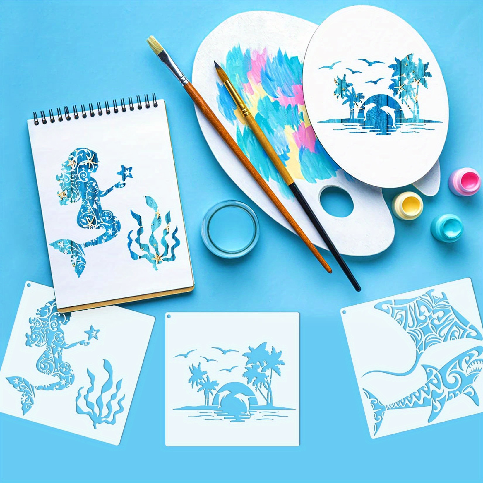 Seaside themed mini small stencils - pick as many as you want from drop  down menu ocean sea mermaid dolphin penguin seahorse surfing