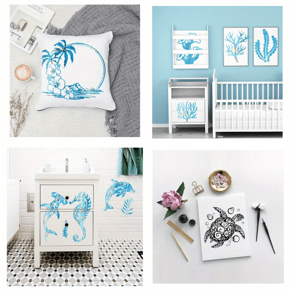 Seaside Themed Mini Small Stencils Pick as Many as You Want From Drop Down  Menu Ocean Sea Mermaid Dolphin Penguin Seahorse Surfing -  Denmark