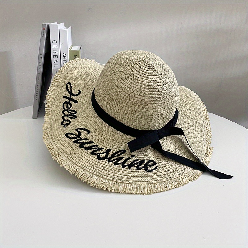 Sunshine Sun Hat Ribbon Bowknot Wide Brim Straw Hat