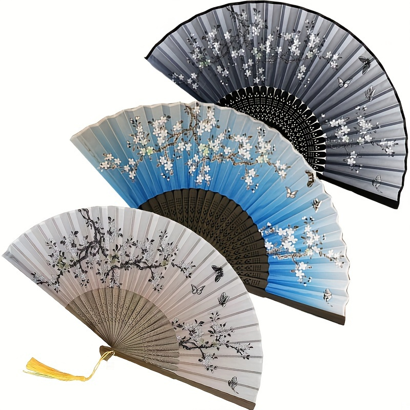Thy Collectibles Pack of 6 Handheld Paper and Bamboo Folding Fans for  Wedding Party, Church, Festivals, Home and DIY Decoration (Blue) 