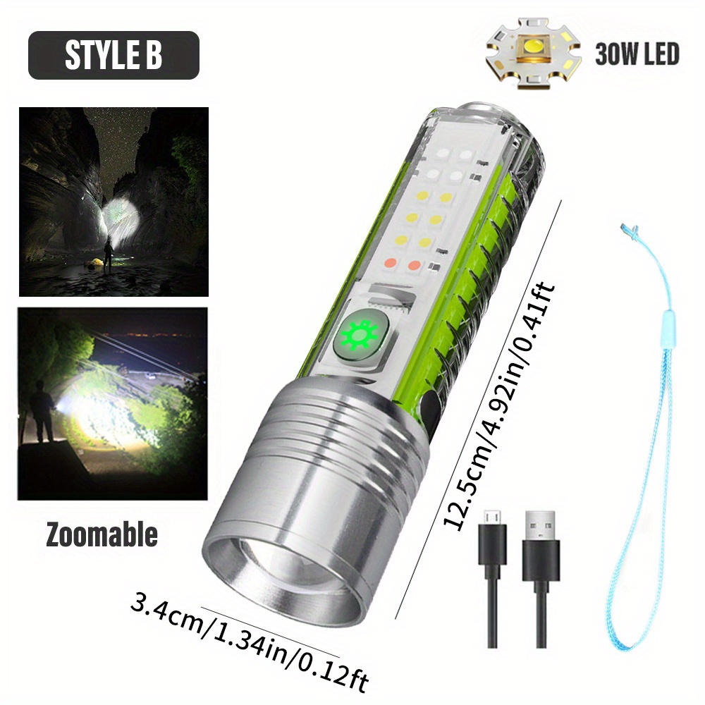 Linterna Led Bateria Recargable con Función Zoom 5 W. 300 - 150 Lumenes