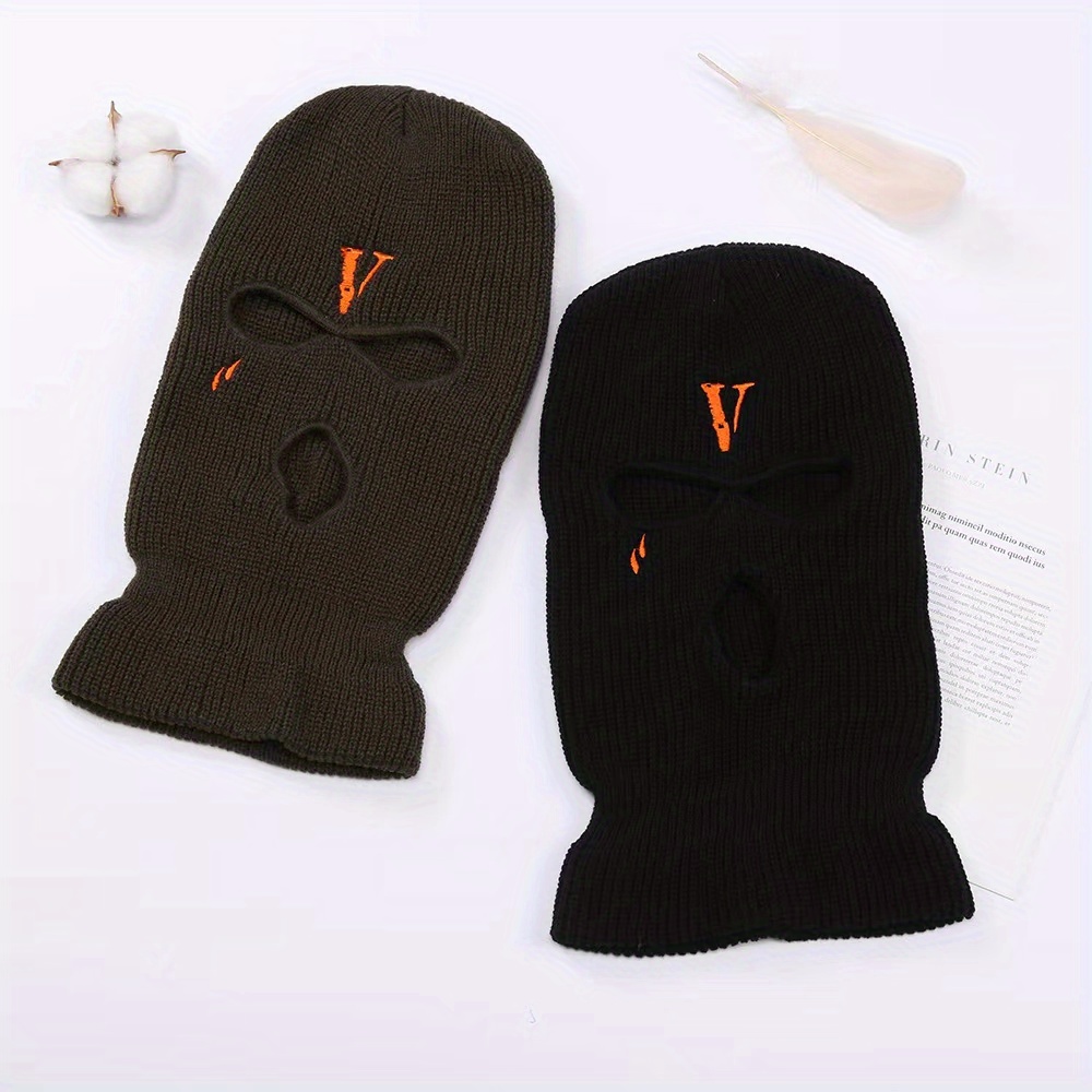 White Vlone Embroidery 3 Holes Ski Mask - White