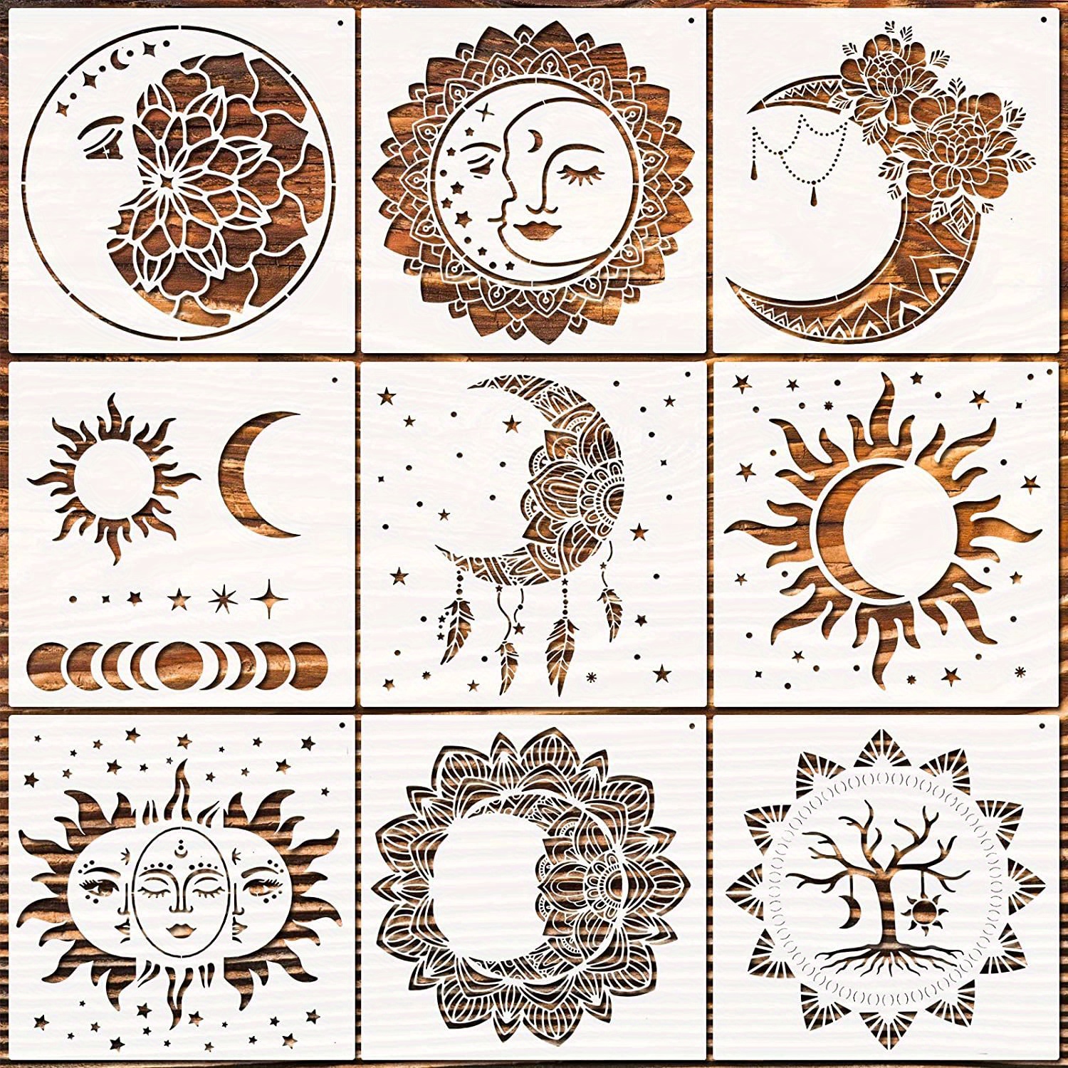 9pcs Grande Mandala Sole E Luna Stencil Farfalla Fiore - Temu Switzerland