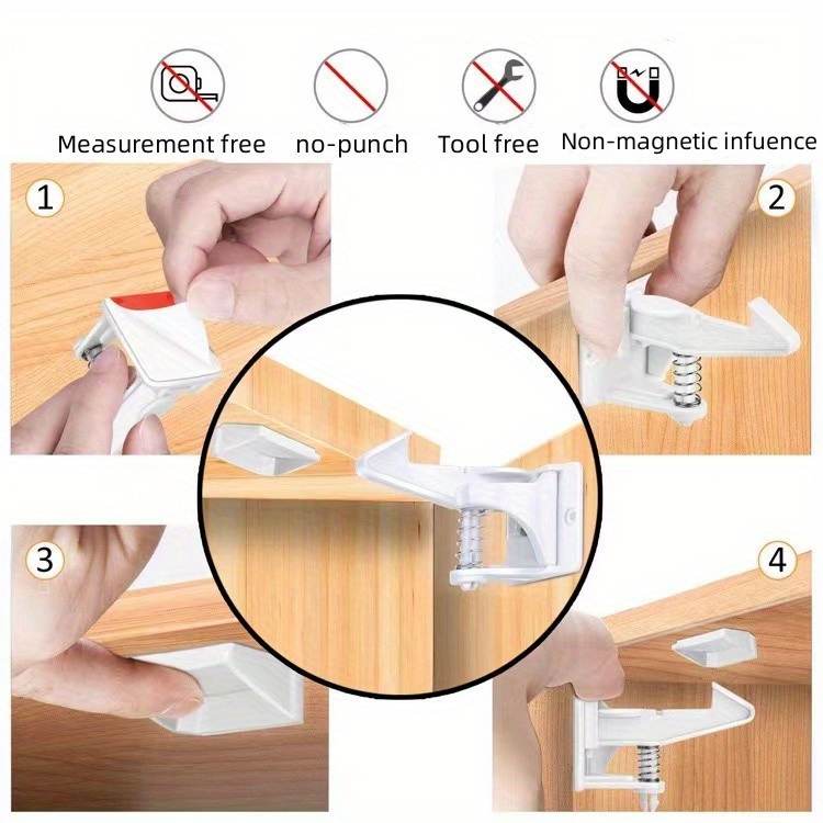 cabinet locks for babies child safety latches 4pcs   stronger     works with most cabinets and drawers no drilling installation white black details 7