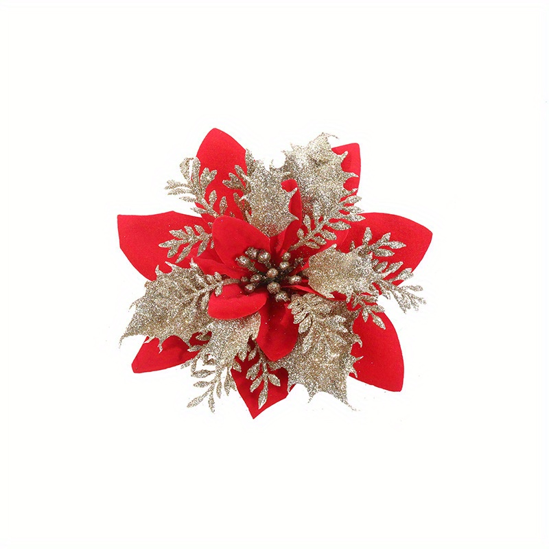 Bulk Glitter Poinsettias Artificial Christmas Flowers Arrangement Deco —  Artificialmerch