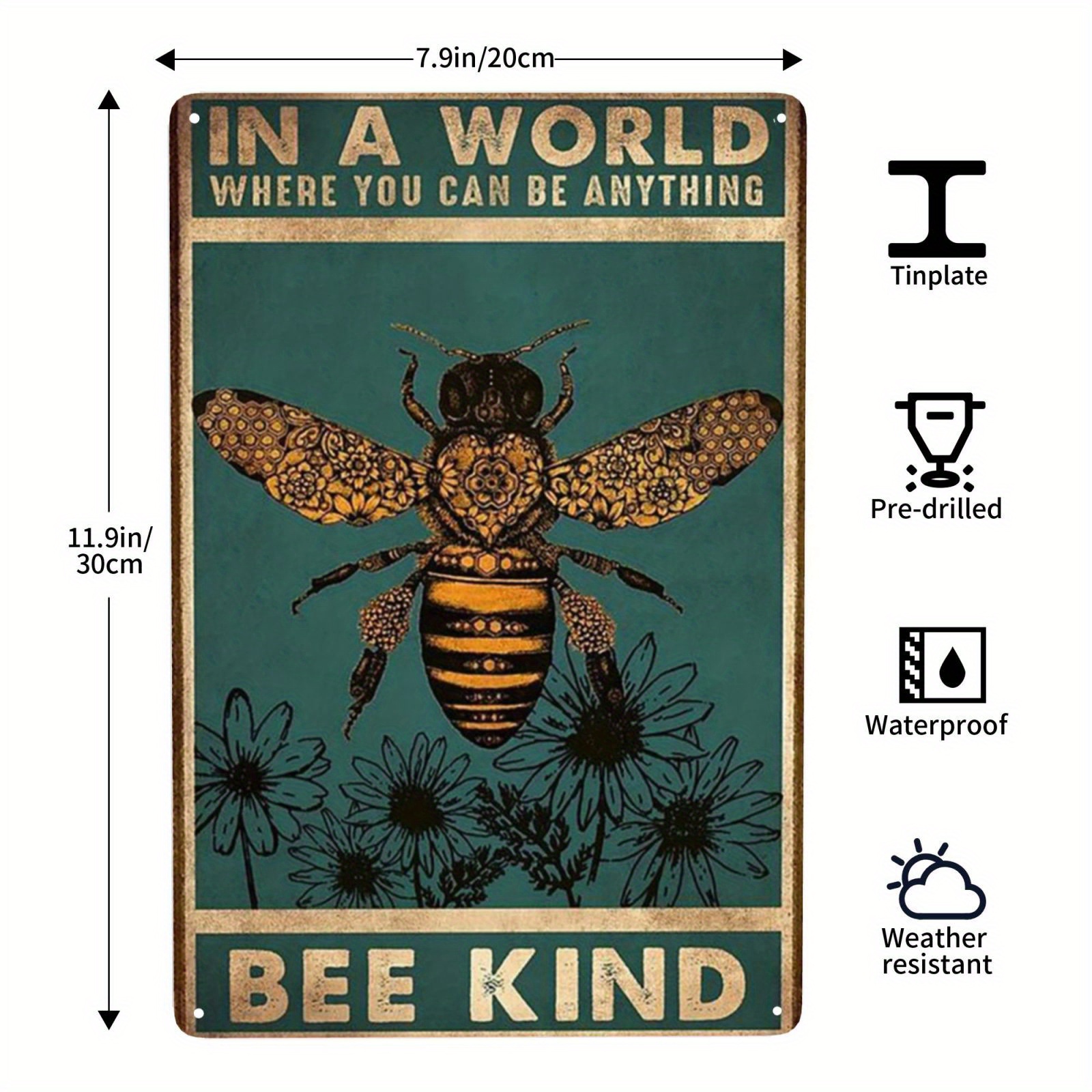 1pc, Honey Bee Knowledge Metal Tin Sign (12''x8'') , Funny