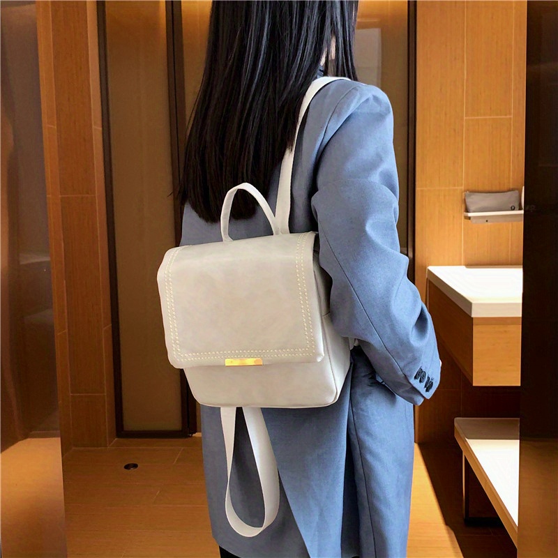 Vintage Stitching Flap Backpack Small Student School Bag Faux Leather Daypack