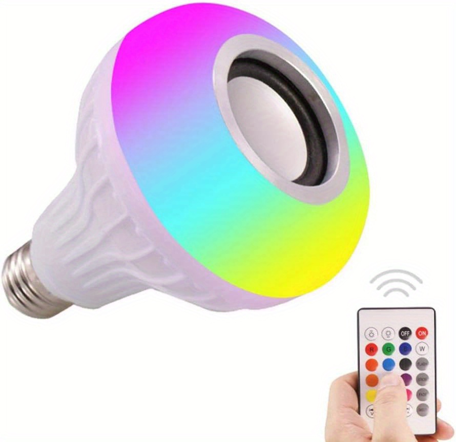 1pc smart led bulb rgb white light yellow light remote control can be connected to the phone play music 12 watt dimming color e27 bulbs living room hallway lamps with speakers details 0