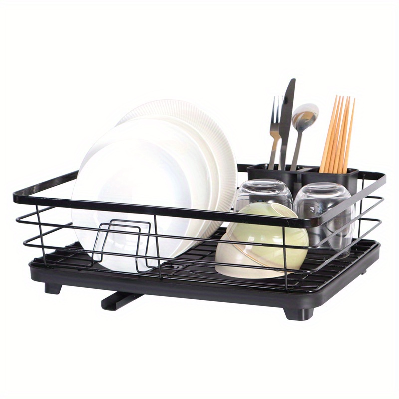 iMounTEK 2-Tier Dish Rack Drainer Organizer Set with Utensil Cup Holder Rack Swivel Spout