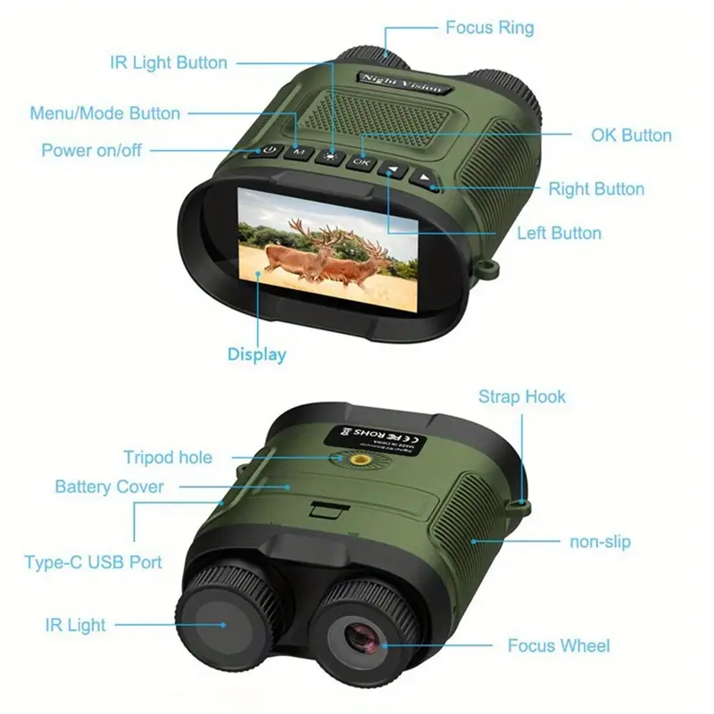 8x zoom 300m infrared digital night vision binoculars 2 5k uhd 40m pixels rechargeable telescope for hunting camping 2500mah lithium rechargeable battery details 8