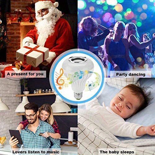 1pc smart led bulb rgb white light yellow light remote control can be connected to the phone play music 12 watt dimming color e27 bulbs living room hallway lamps with speakers details 3