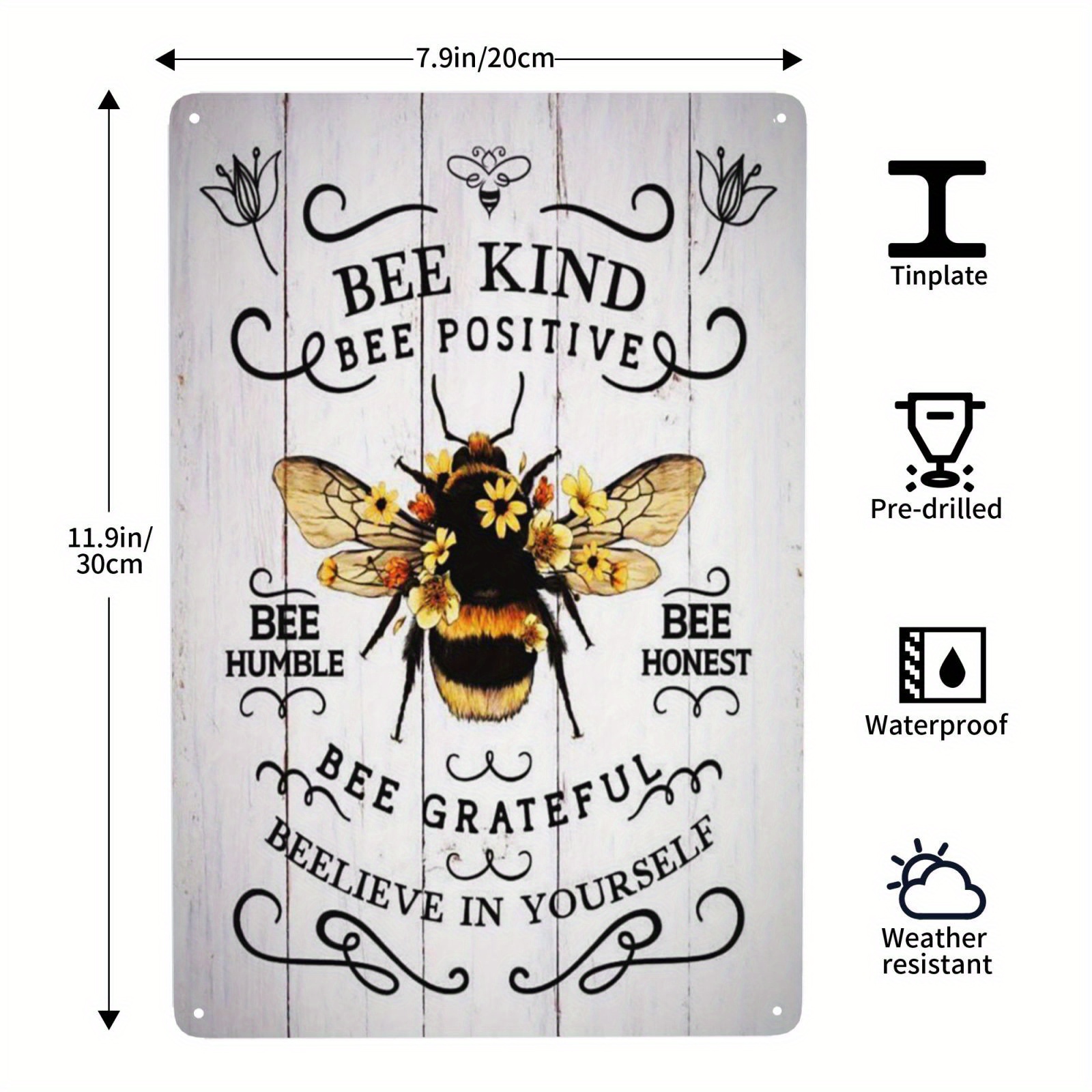 1pc, Honey Bee Knowledge Metal Tin Sign (12''x8'') , Funny