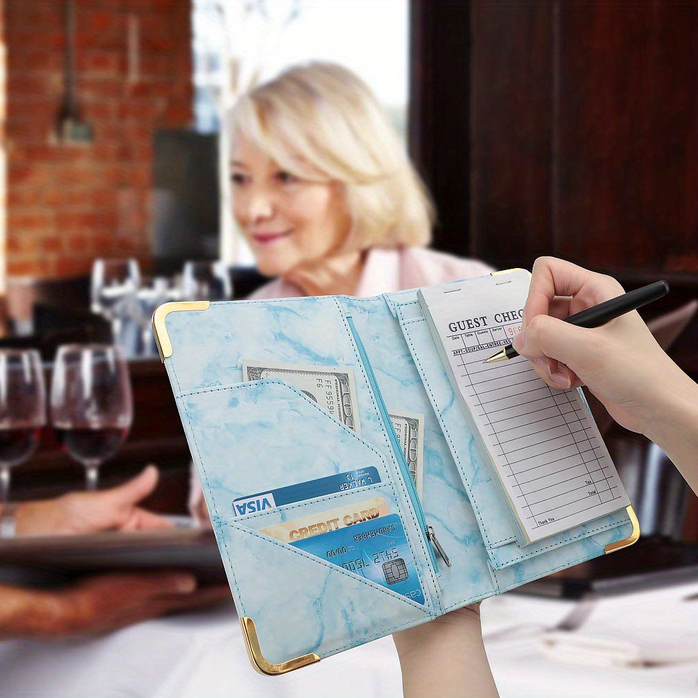 Server Book Wallet With Zipper Pouch For Waitress Waiter, Guest