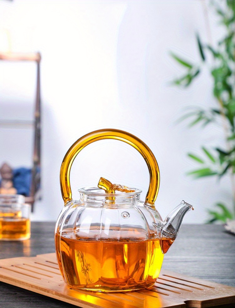 Glass Teapot With Tea Infuser, Pumpkin Shaped Pot, Heat Resistant