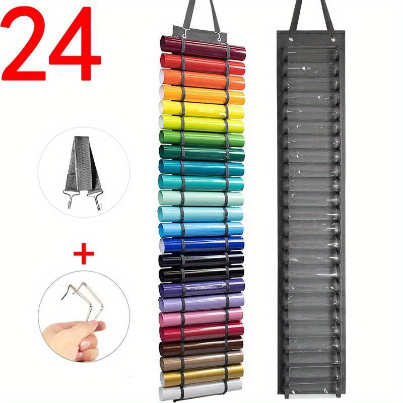 1pc Wall Mounted Hanging Bag, Heat Transfer Vinyl Roll Storage Rack With 24  Compartments, Craft Vinyl Storage Organizer For Craft, Room Storage Gadget