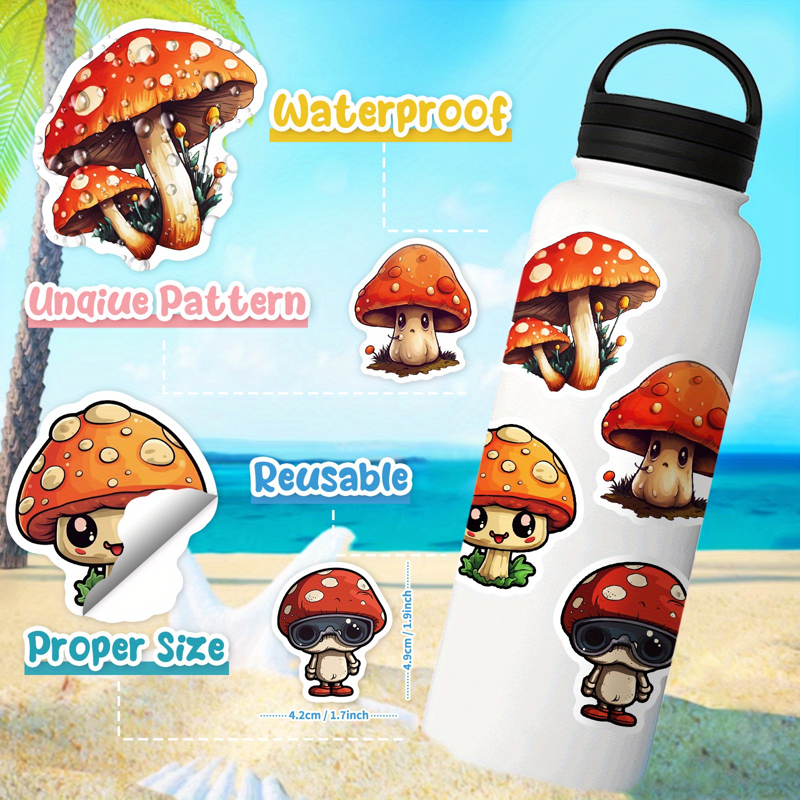 Cute Little Animal Mushroom Water Bottle Stickers Waterproof - Temu