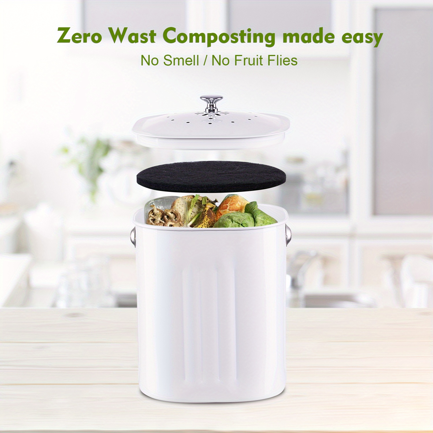 Compost Bin With Lid For Countertop, Rust Proof Indoor Composter Bucket,  Non Smell Filters (white) - Temu