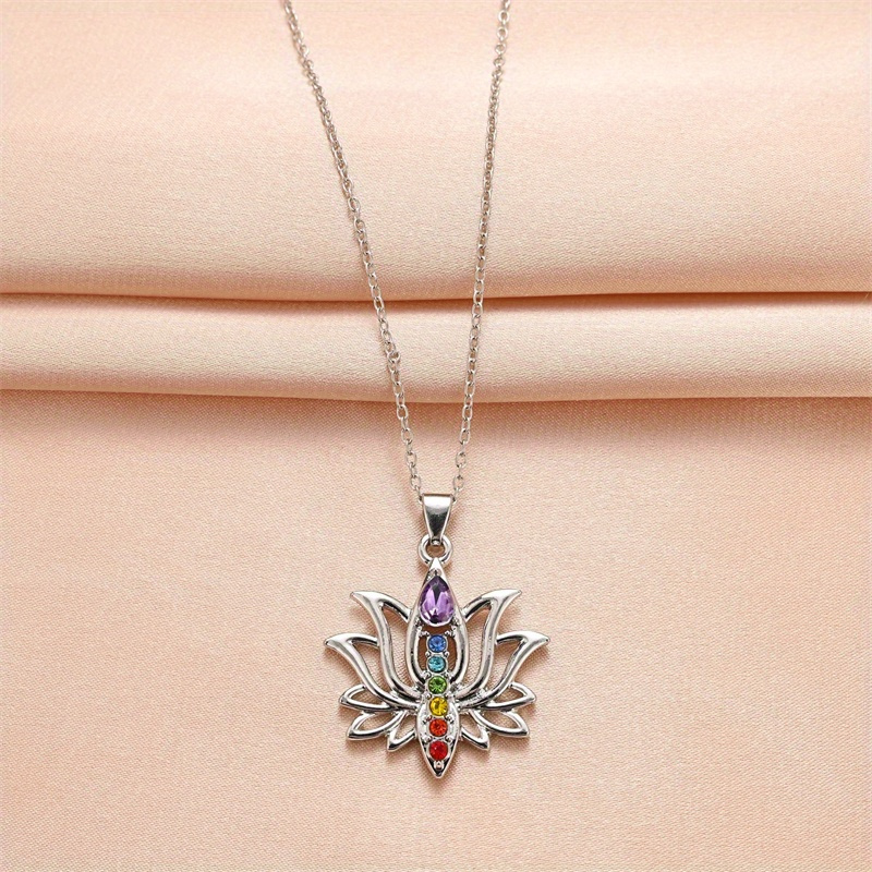 Elegant 7 Chakra Necklace Lotus Pendant Yoga Chakra Healing - Temu